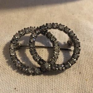 Vintage Silver Tone, 2Circles of Rhinestone Brooch